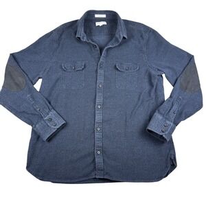 John W‎ Nordstrom XL Supima Cotton Flannel Shirt Elbow Patch Button Up Blue